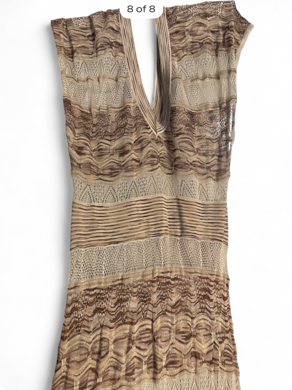 Bebe Wave Knit Crochet Maxi Dress M Neutral - Picture 2 of 13